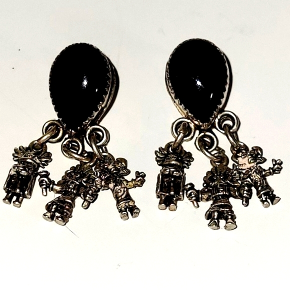 Kachina Black Teardrop Stone & Sterling Silver Post Earrings, Native American - Picture 6 of 6